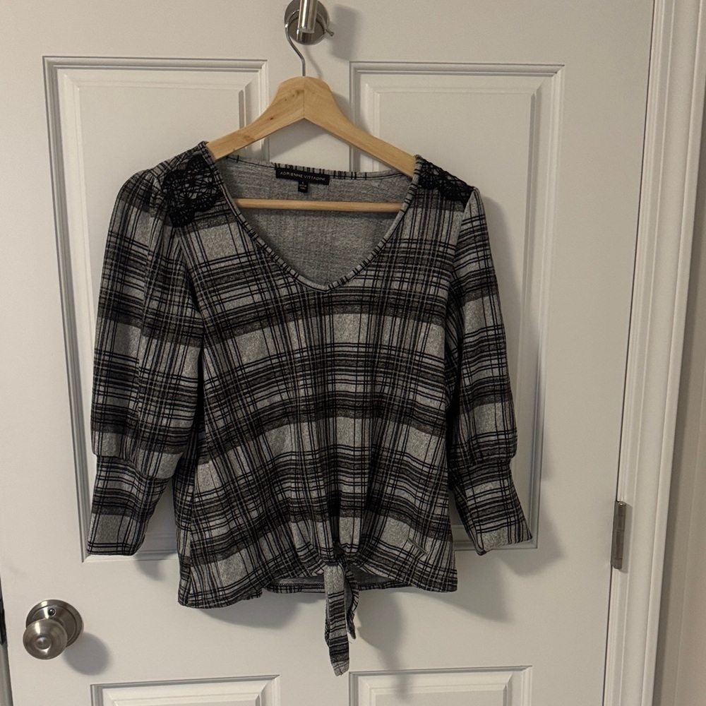 Adrienne Vittadini Black and White Plaid Blouse